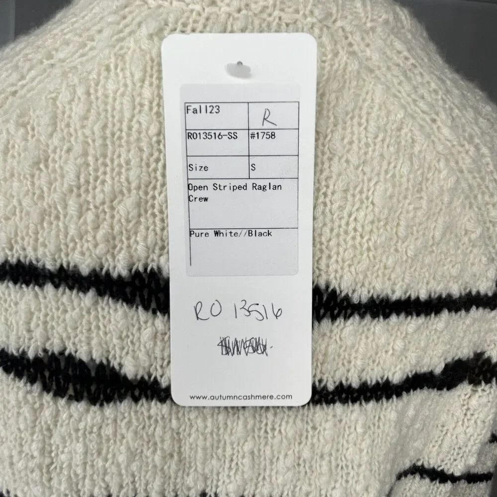 New AUTUMN CASHMERE Striped Crew Neck Sweater Size S Cream Navy Blue Long Sleeve - Picture 7 of 10